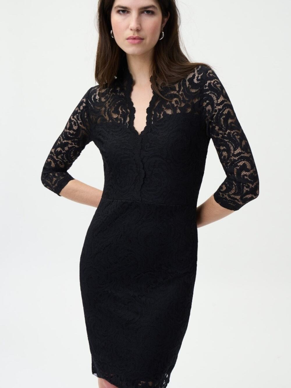 Joseph‎ Ribkoff black lace overlay dress size 10 NWT classic elegant cocktail